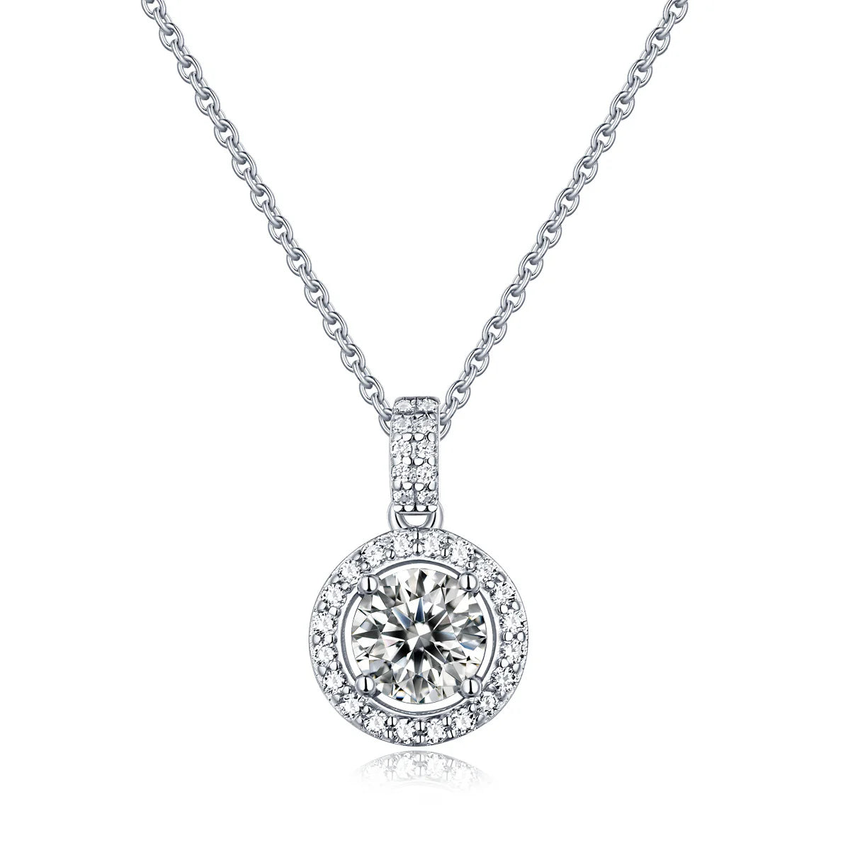 Belamol® Moissanite Round Cut Halo Necklace