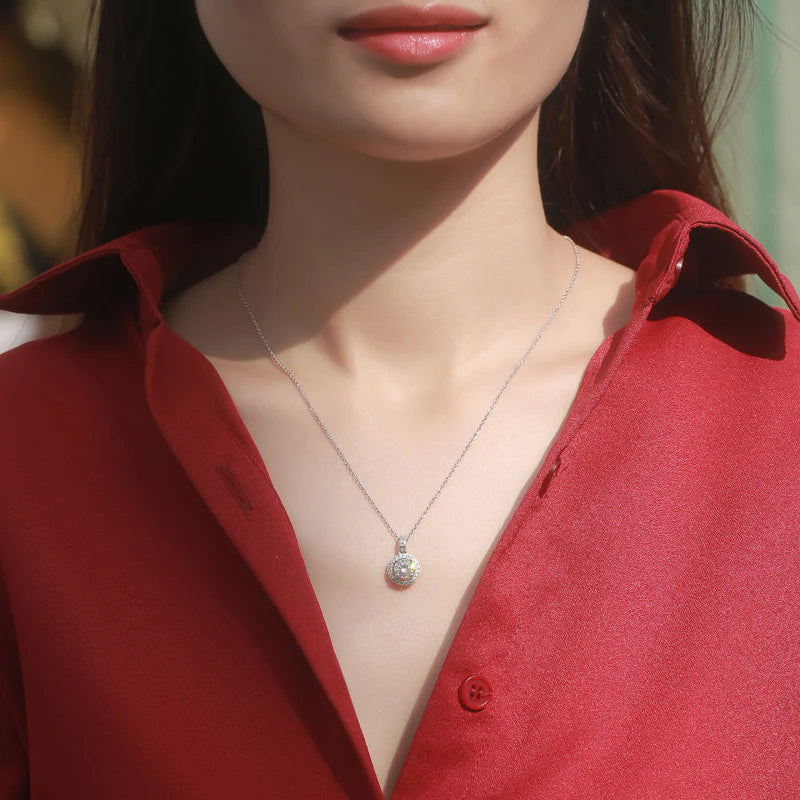 Belamol® Moissanite Round Cut Halo Necklace