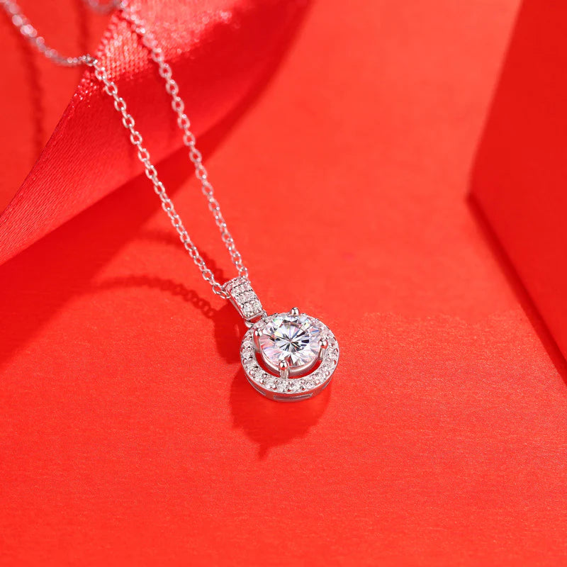 Belamol® Moissanite Round Cut Halo Necklace