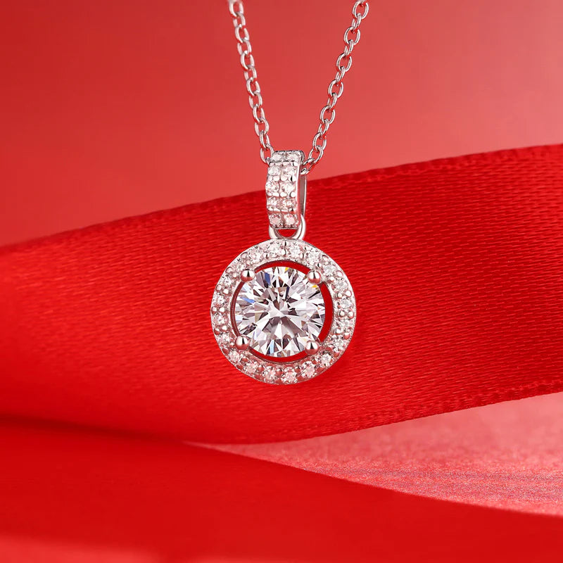 Belamol® Moissanite Round Cut Halo Necklace
