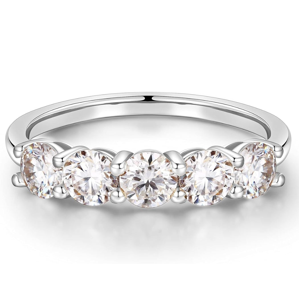 Belamol® Moissanite 1.5 Carat Round Cut Five Stones Ring