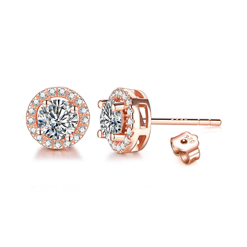 Belamol® Halo Round Moissanite Stud Earrings