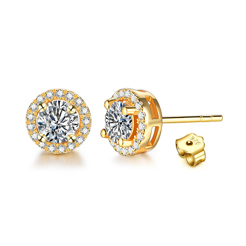 Belamol® Halo Round Moissanite Stud Earrings