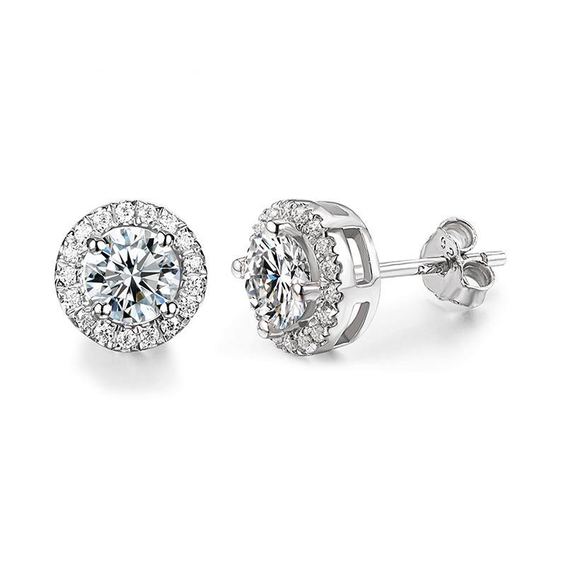 Belamol® Halo Round Moissanite Stud Earrings