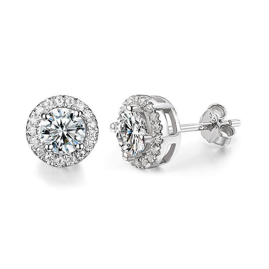 Belamol® Halo Round Moissanite Stud Earrings