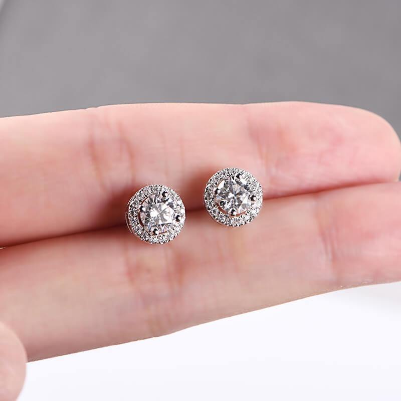 Belamol® Halo Round Moissanite Stud Earrings