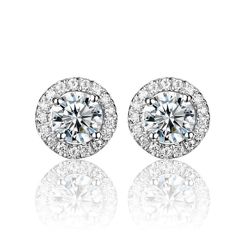 Belamol® Halo Round Moissanite Stud Earrings