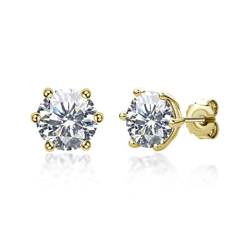 Belamol® Solitaire Round Moissanite Six Prong Earrings