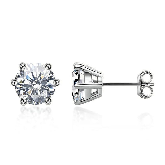Belamol® Solitaire Round Moissanite Six Prong Earrings
