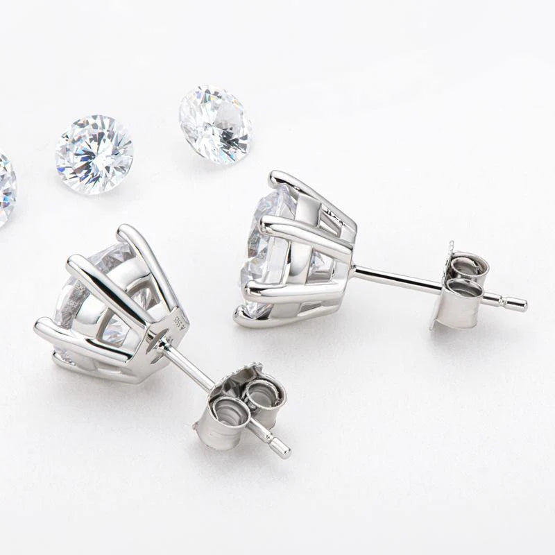 Belamol® Solitaire Round Moissanite Six Prong Earrings