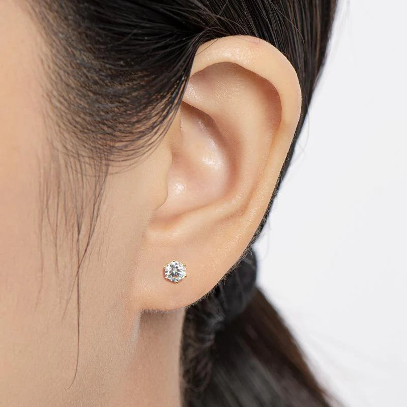 Belamol® Solitaire Round Moissanite Six Prong Earrings