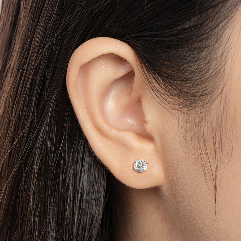 Belamol® Solitaire Round Moissanite Six Prong Earrings