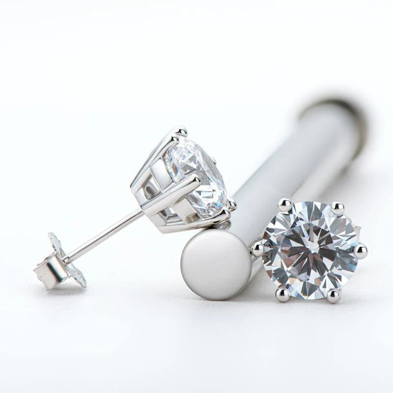 Belamol® Solitaire Round Moissanite Six Prong Earrings