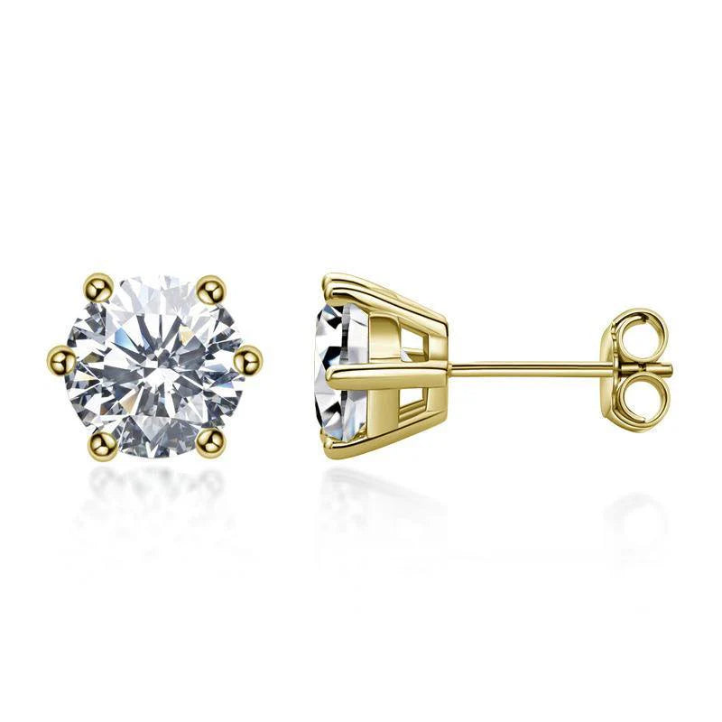 Belamol® Solitaire Round Moissanite Six Prong Earrings