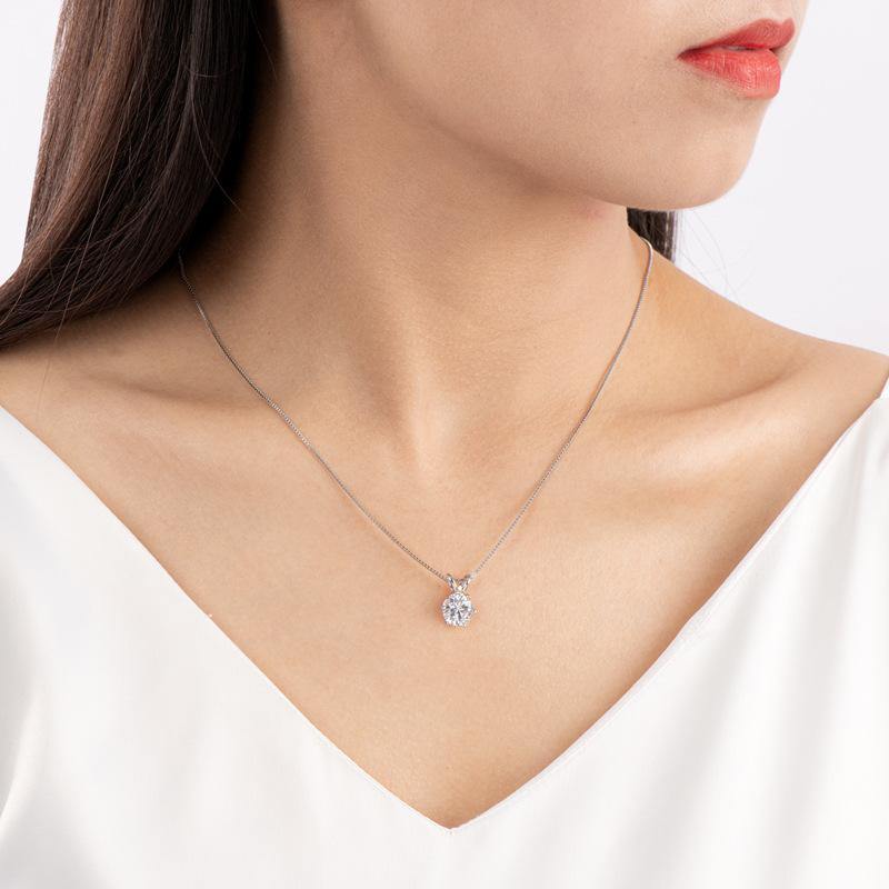 Belamol® Moissanite Round Cut Solitaire Six Prong Necklace