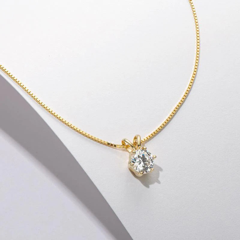 Belamol® Moissanite Round Cut Solitaire Six Prong Necklace
