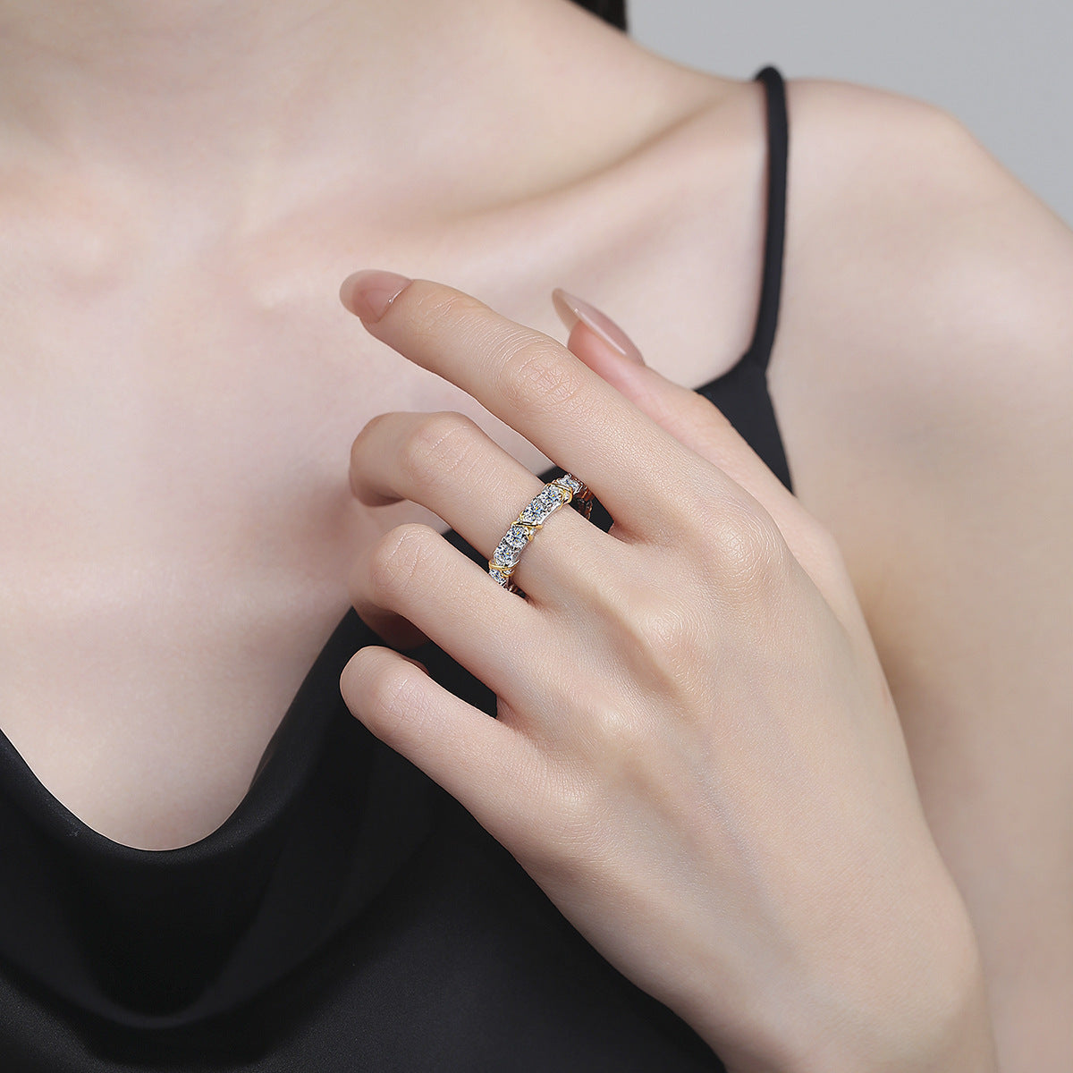 Belamol®️ Moissanite X Shape Round Cut Eternity Ring