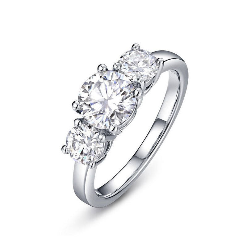 Belamol®  Moissanite 2.5 Carat Round Cut Three Stone Ring