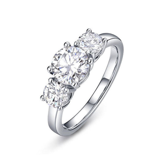 Belamol®  Moissanite 2.5 Carat Round Cut Three Stone Ring