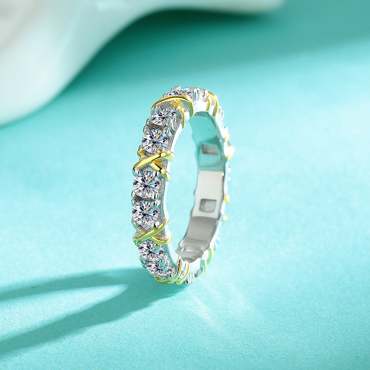 Belamol®️ Moissanite X Shape Round Cut Eternity Ring