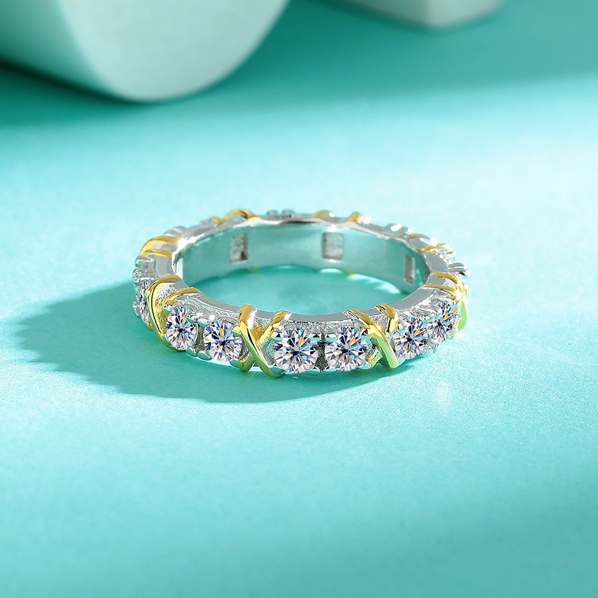 Belamol®️ Moissanite X Shape Round Cut Eternity Ring