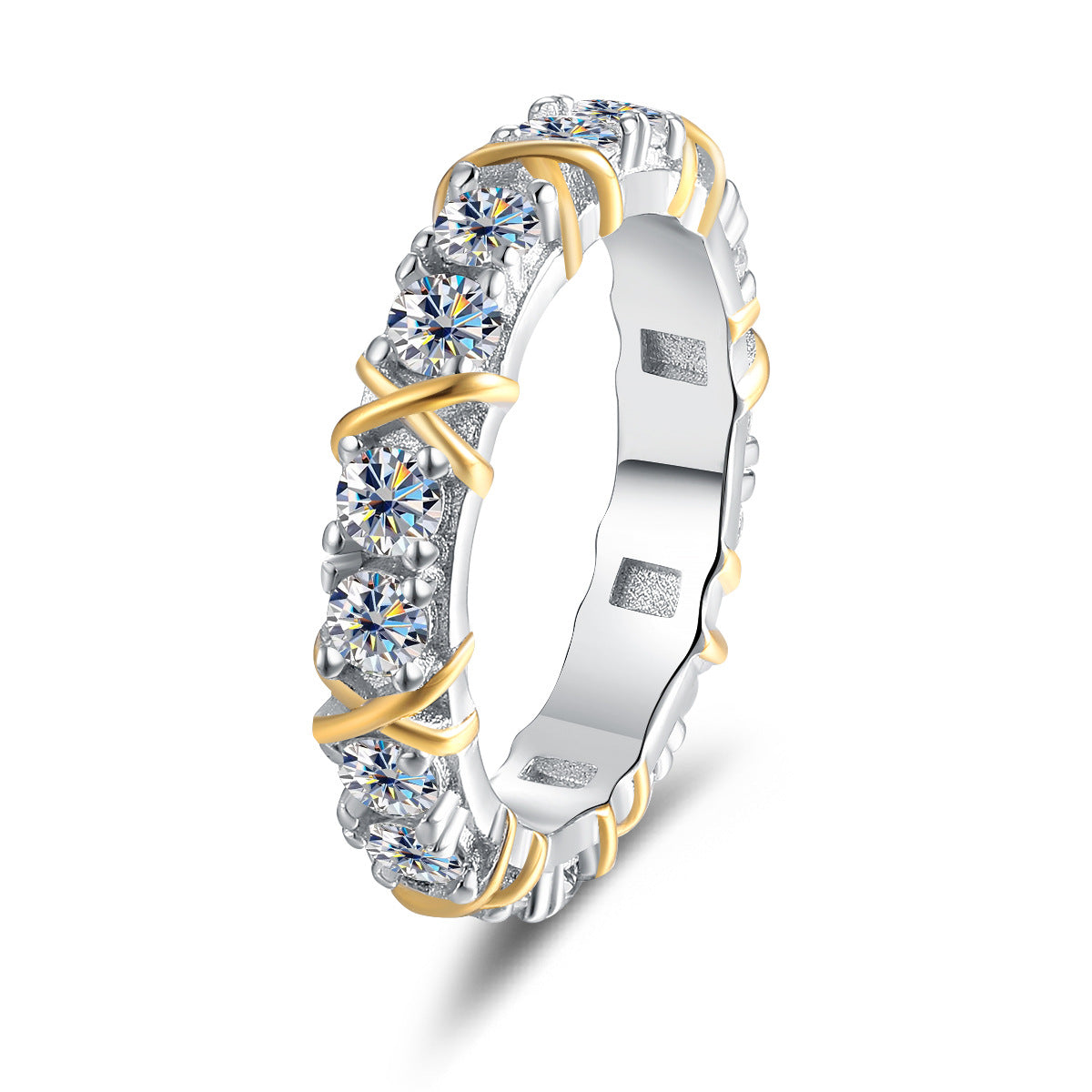 Belamol®️ Moissanite X Shape Round Cut Eternity Ring