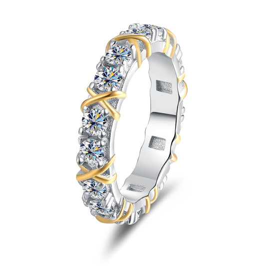 Belamol®️ Moissanite X Shape Round Cut Eternity Ring