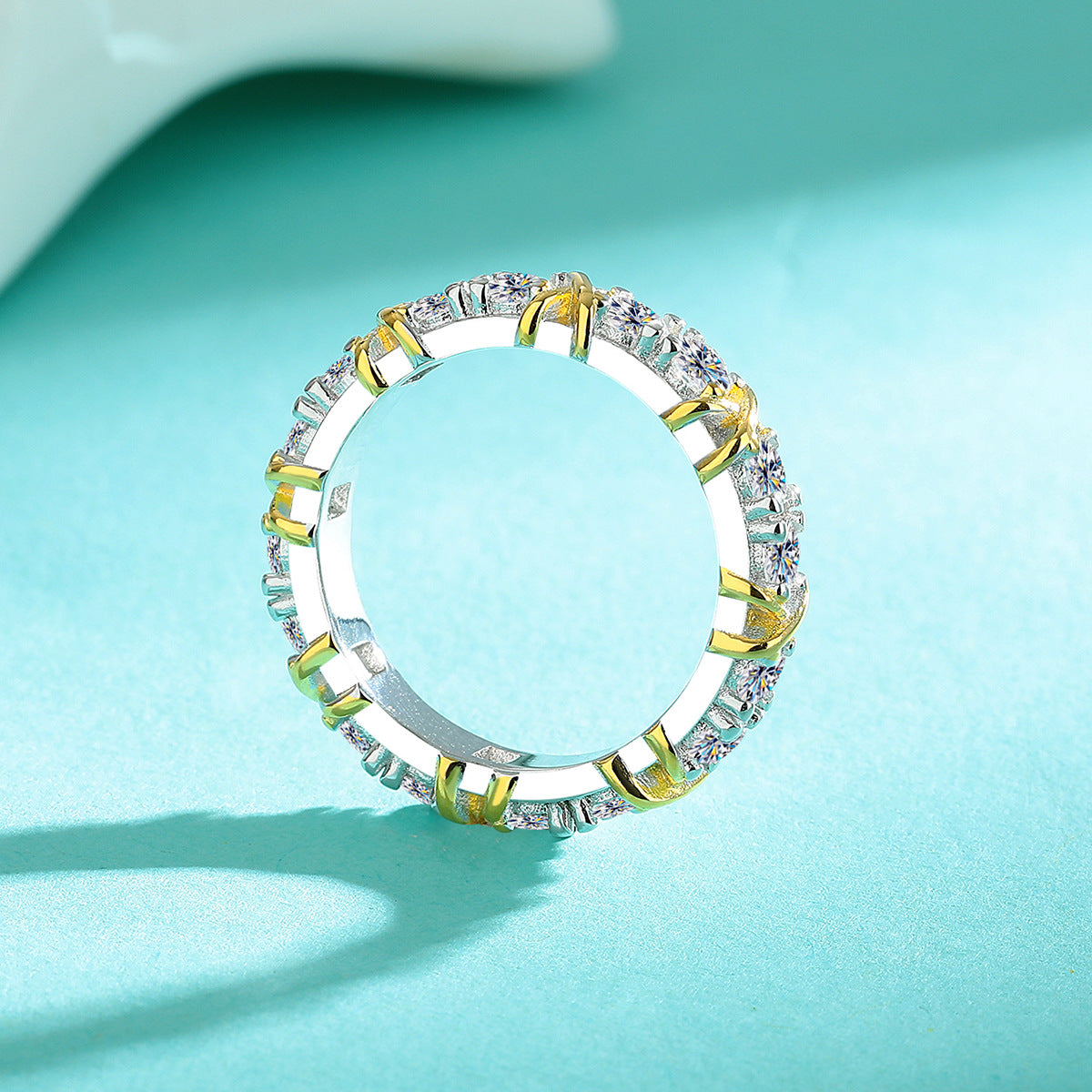 Belamol®️ Moissanite X Shape Round Cut Eternity Ring