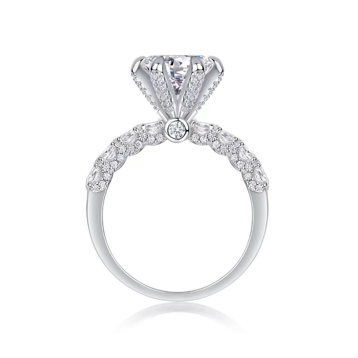 Belamol® Moissanite 2.0 Carat Round Cut Cathedral Pavé Engagement Ring