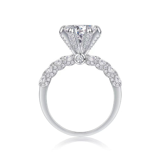 Belamol® Moissanite 2.0 Carat Round Cut Cathedral Pavé Engagement Ring