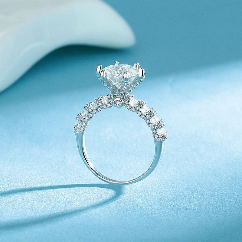 Belamol® Moissanite 2.0 Carat Round Cut Cathedral Pavé Engagement Ring