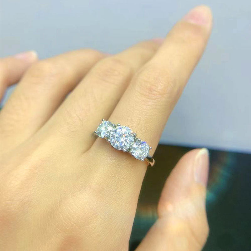 Belamol®  Moissanite 2.5 Carat Round Cut Three Stone Ring