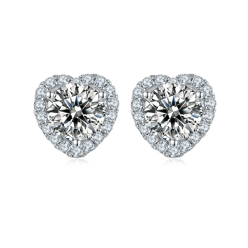 Belamol® Round Moissanite Heart-Shaped Halo Stud Earrings