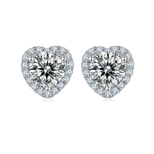 Belamol® Round Moissanite Heart-Shaped Halo Stud Earrings