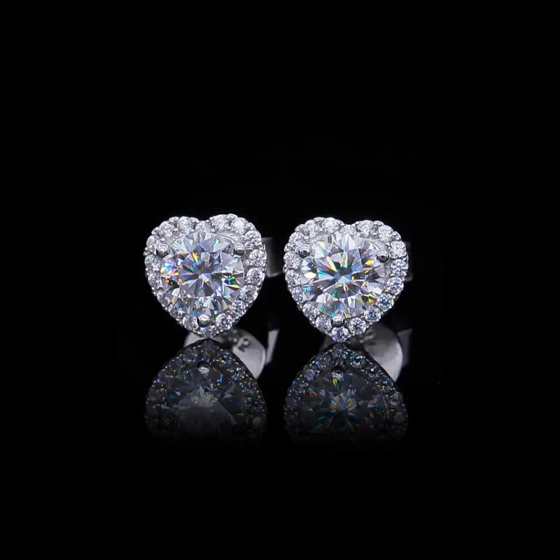 Belamol® Round Moissanite Heart-Shaped Halo Stud Earrings