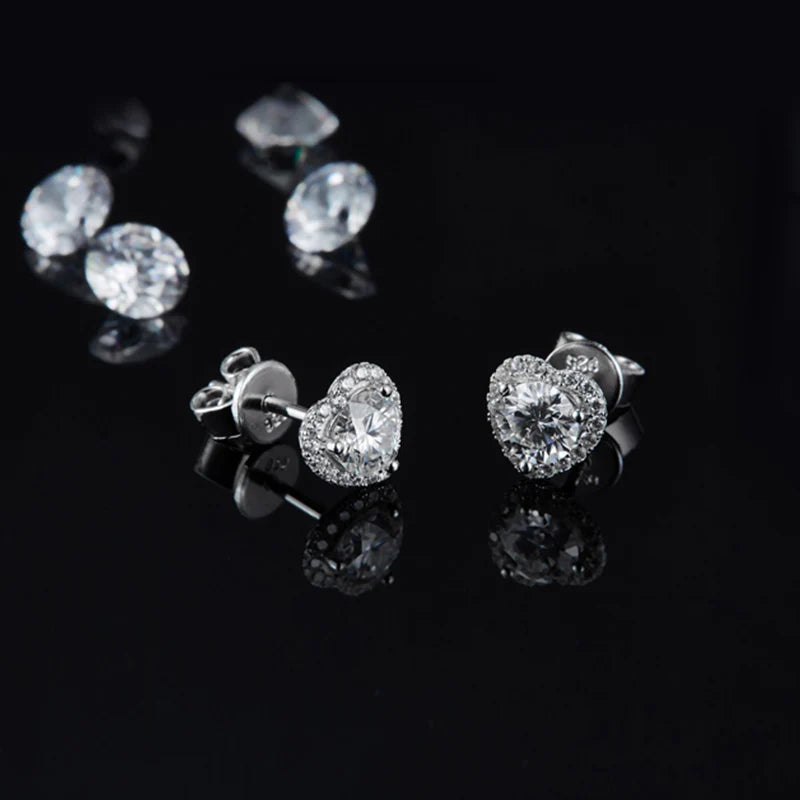 Belamol® Round Moissanite Heart-Shaped Halo Stud Earrings