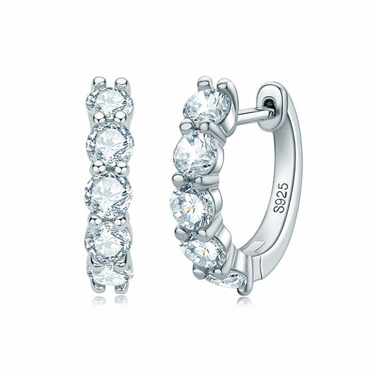Belamol® Round Moissanite Huggie Hoop Sterling Silver Earrings