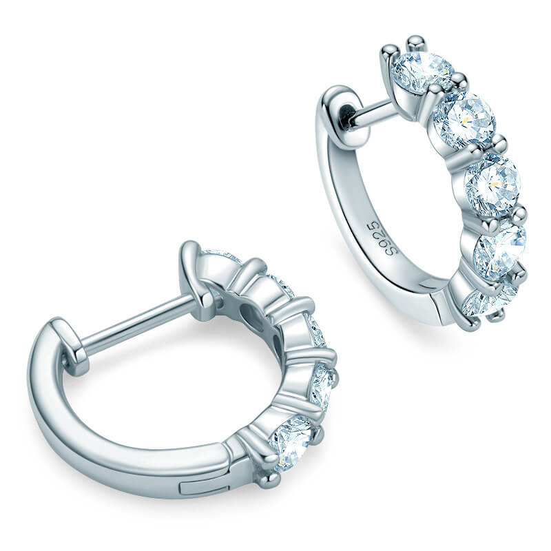 Belamol® Round Moissanite Huggie Hoop Sterling Silver Earrings