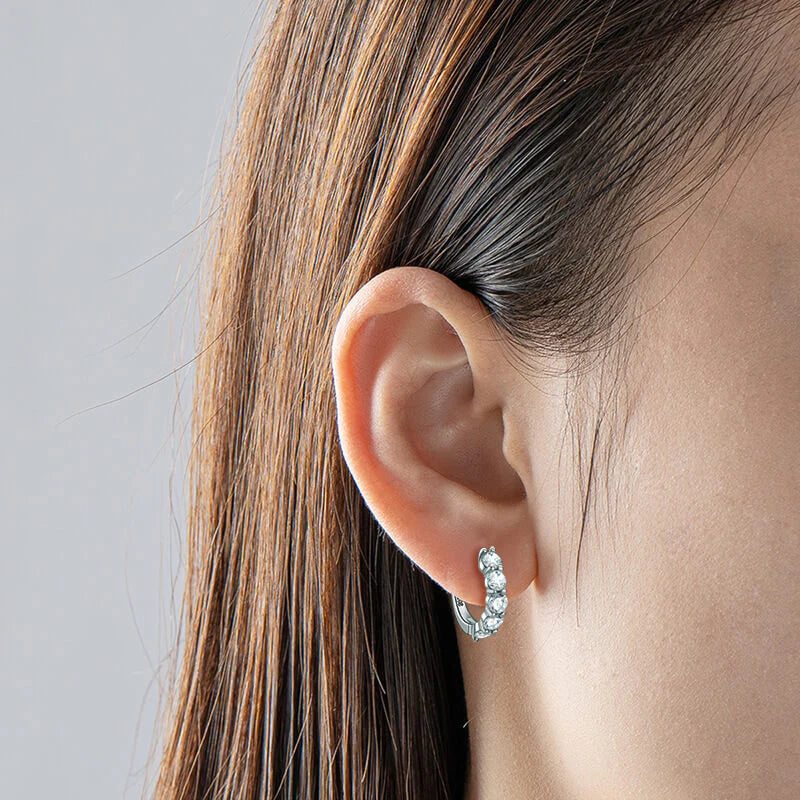 Belamol® Round Moissanite Huggie Hoop Sterling Silver Earrings