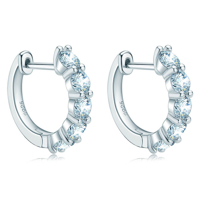 Belamol® Round Moissanite Huggie Hoop Sterling Silver Earrings