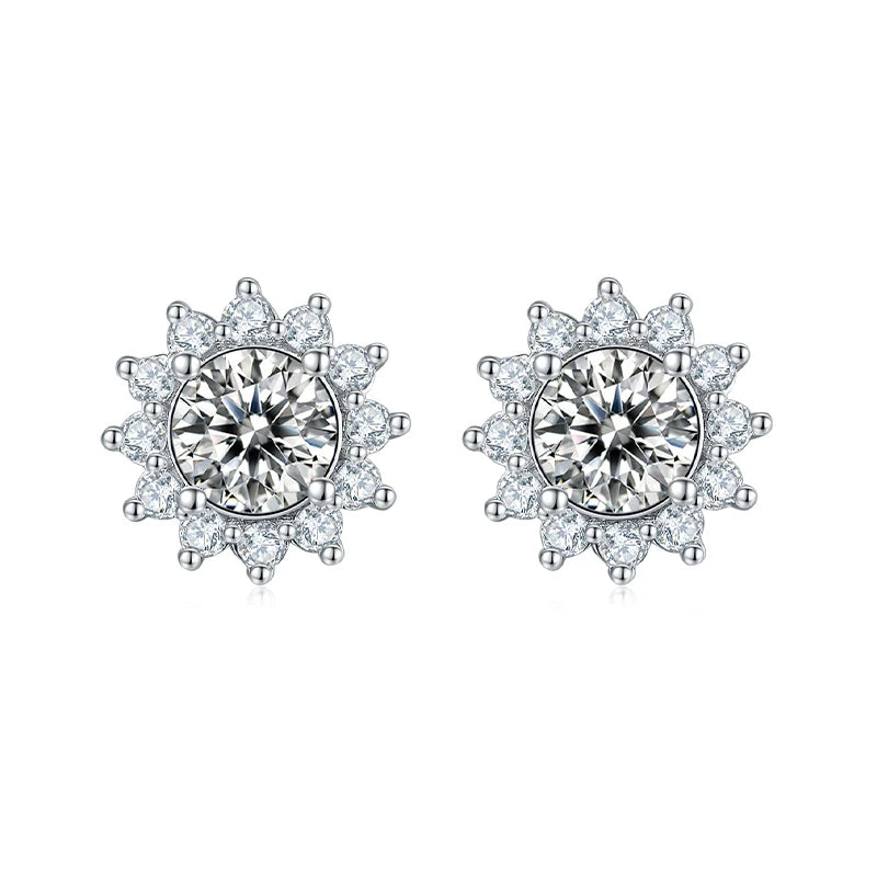 Belamol® Round Moissanite Halo Sunflower Stud Earrings