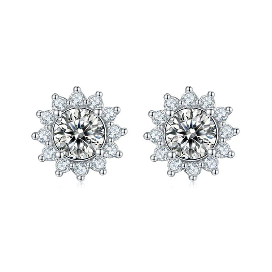 Belamol® Round Moissanite Halo Sunflower Stud Earrings