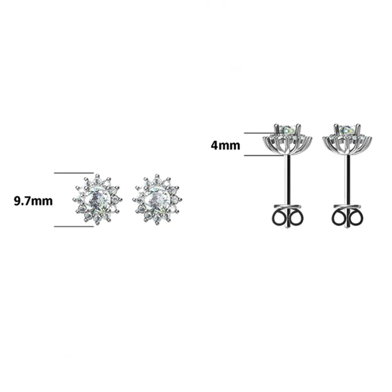 Belamol® Round Moissanite Halo Sunflower Stud Earrings