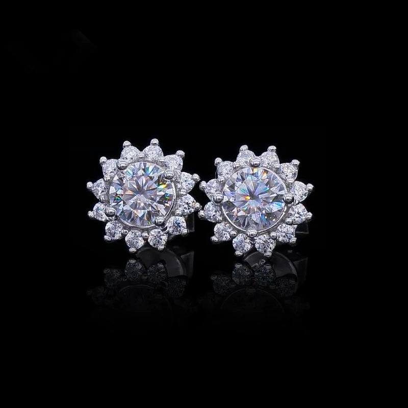 Belamol® Round Moissanite Halo Sunflower Stud Earrings