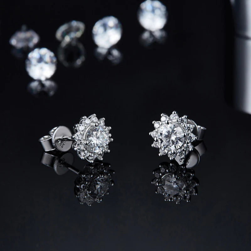 Belamol® Round Moissanite Halo Sunflower Stud Earrings