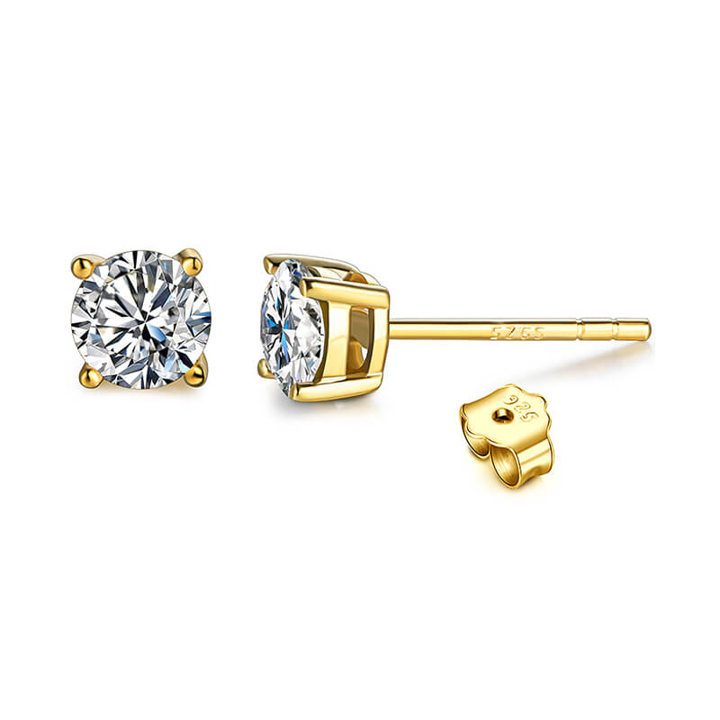 Belamol® Solitaire Round Moissanite Four Prong Earrings