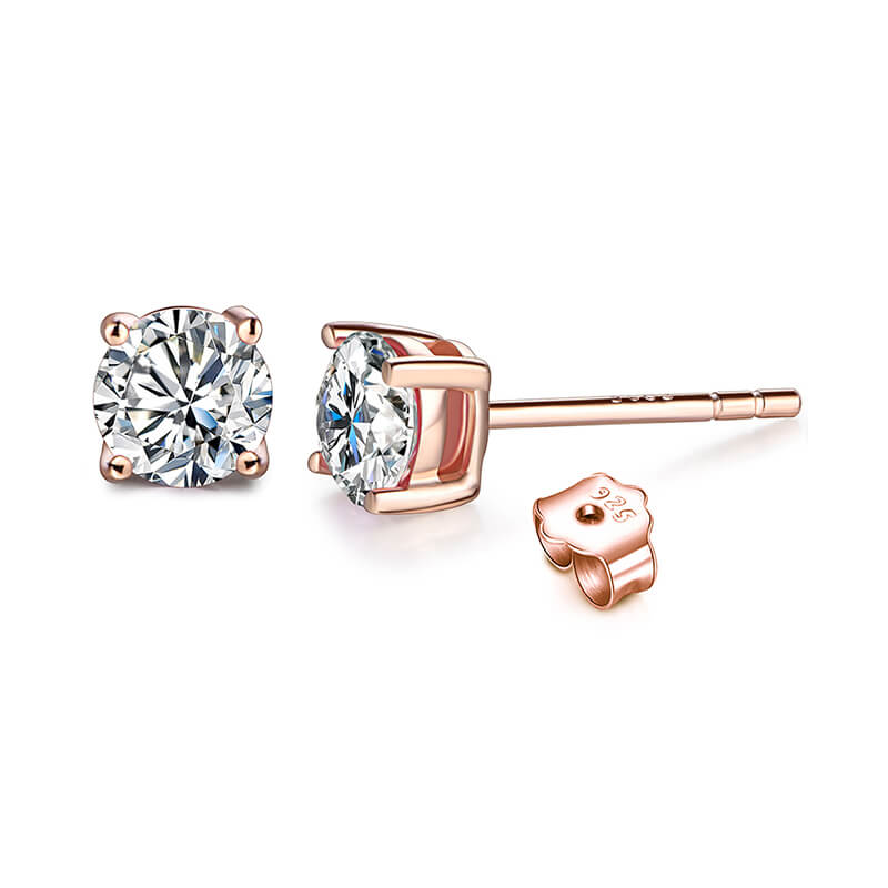 Belamol® Solitaire Round Moissanite Four Prong Earrings