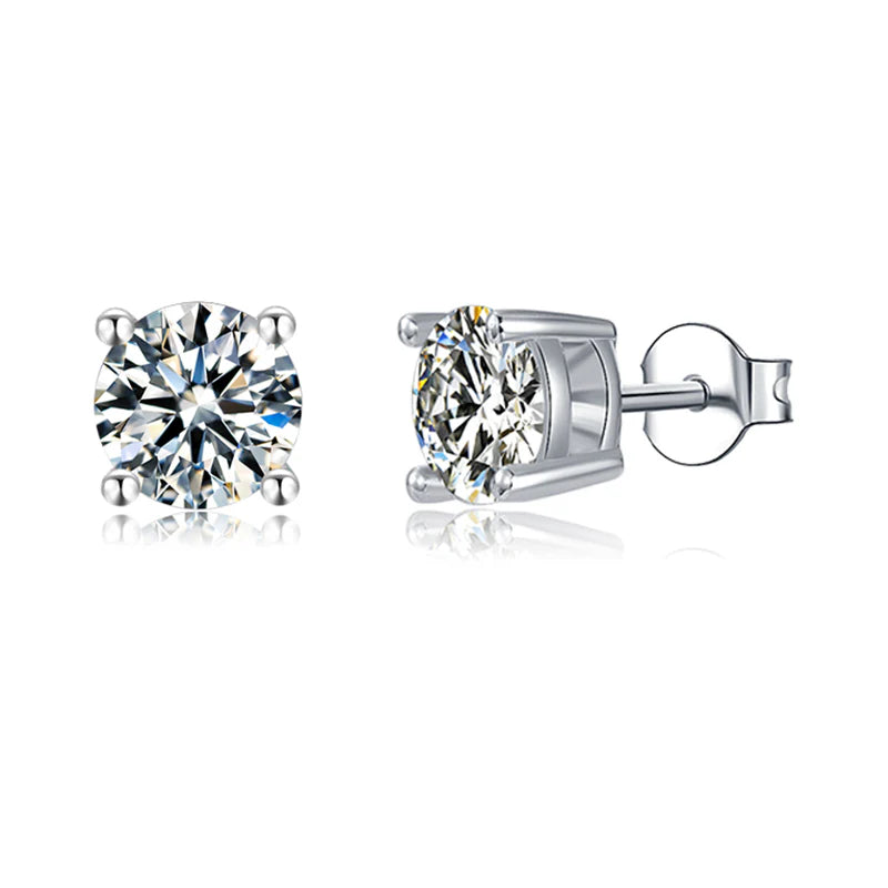 Belamol® Solitaire Round Moissanite Four Prong Earrings