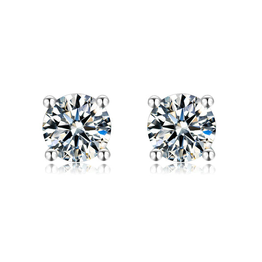 Belamol® Solitaire Round Moissanite Four Prong Earrings