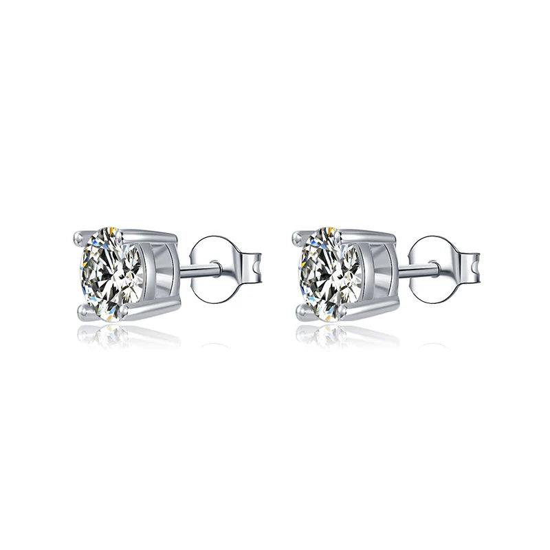 Belamol® Solitaire Round Moissanite Four Prong Earrings